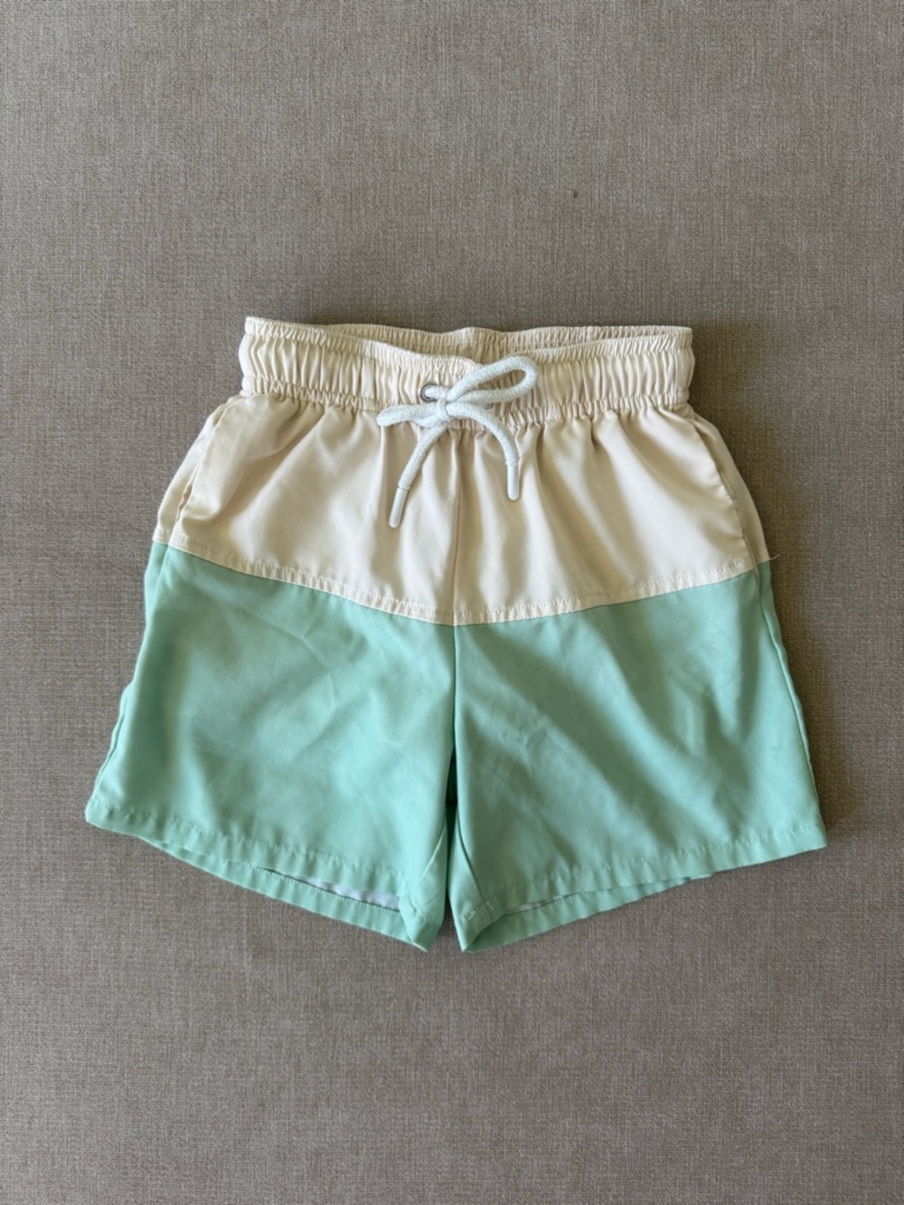 Kids Two-Tone Swim Trunks in Cream and Mint